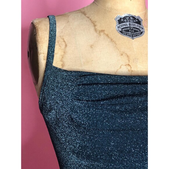 1990s-Y2K ALL THAT JAZZ Green & Silver Glitter Metallic Maxi Dress W/High Slit S - Picture 5 of 9